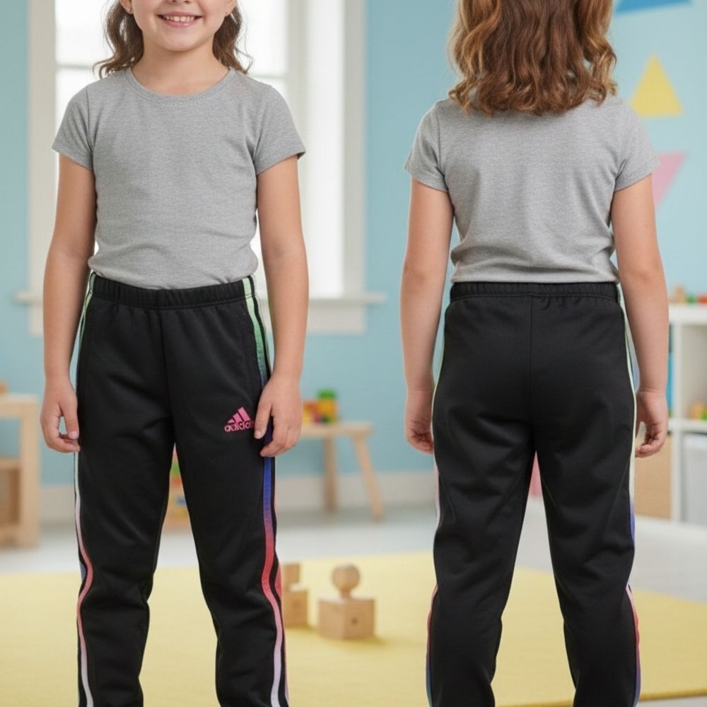 Fun & Stylish: Girls' Size 4 Adidas Pants with Rainbow Stripes!